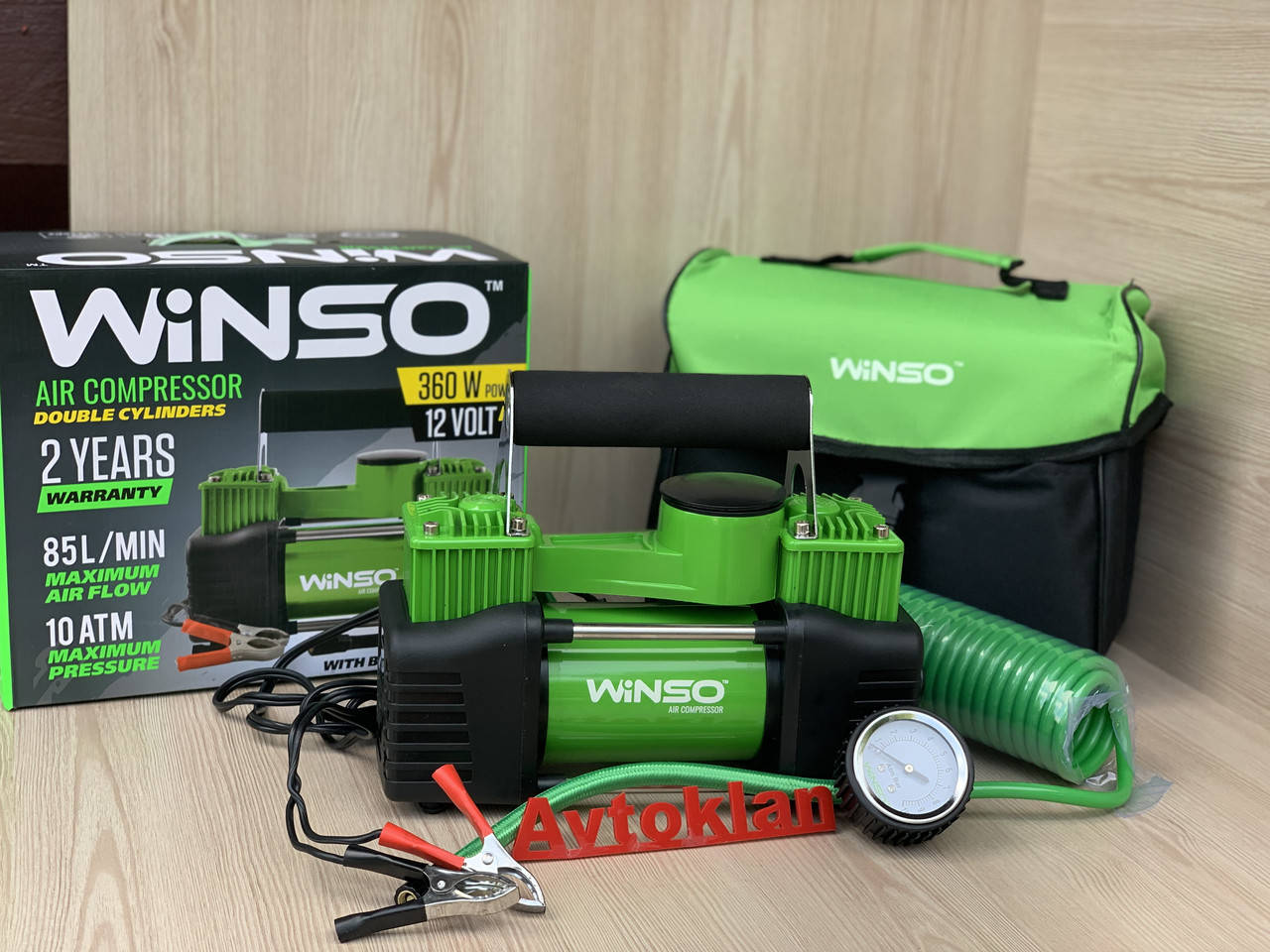 

Автомобильный компрессор Winso 125000 Uragan 90170 2-цилиндровый с зажимами АКБ автокомпресор для шин Ураган