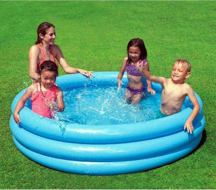 

Бассейн детский Кристальный, надувной бассейн Intex 168*38см, синий цвет, бассейн 3 секции