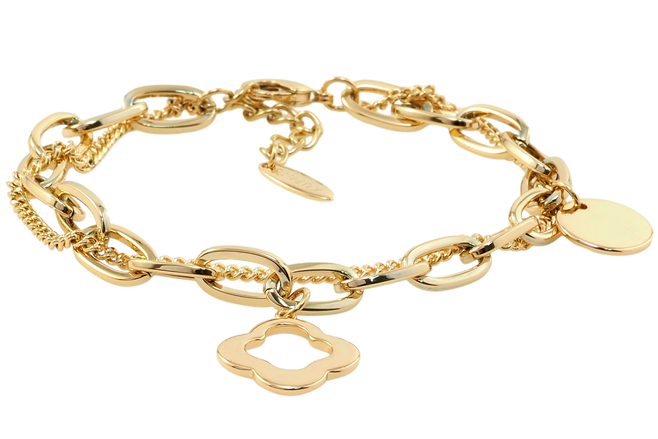 

Браслет Xuping Позолота 18K "Двойная цепочка с подвесками" длина с доп.цеп. 19-22,5см х 2-7мм