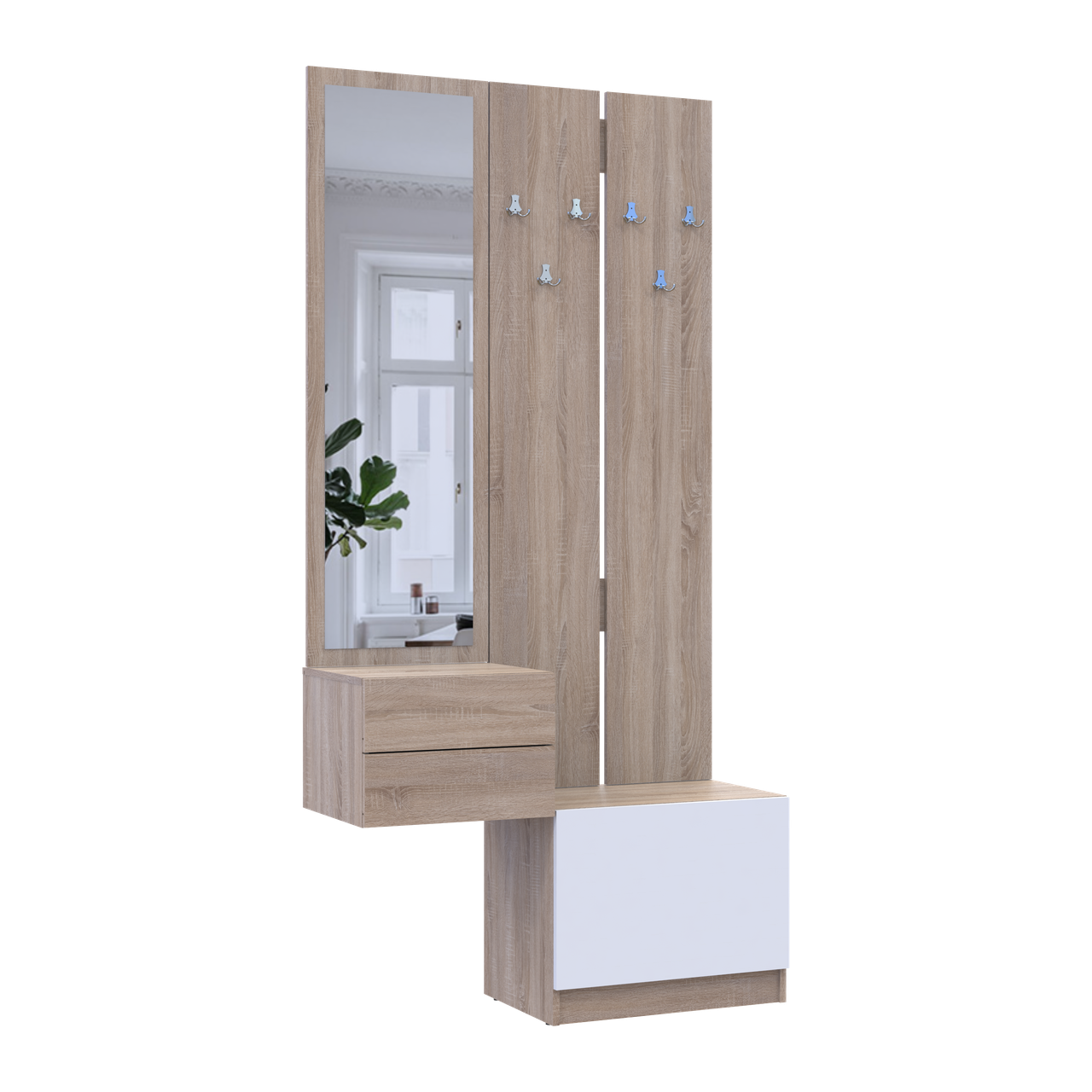 Передпокій Doros Сола 2+3 Doros Дуб Сонома/Білий ДСП / дзеркало 105х40х215 (42005148) 5
