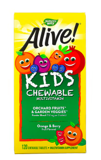 

Nature's Way, Alive! Детский жевательный мультивитамин, вкус апельсина и ягод, 120 жевательных таблеток