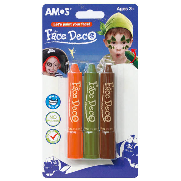 

Краски для грима Face Deco коричневый оранжевый зеленый Amos FD5B3B, 200120