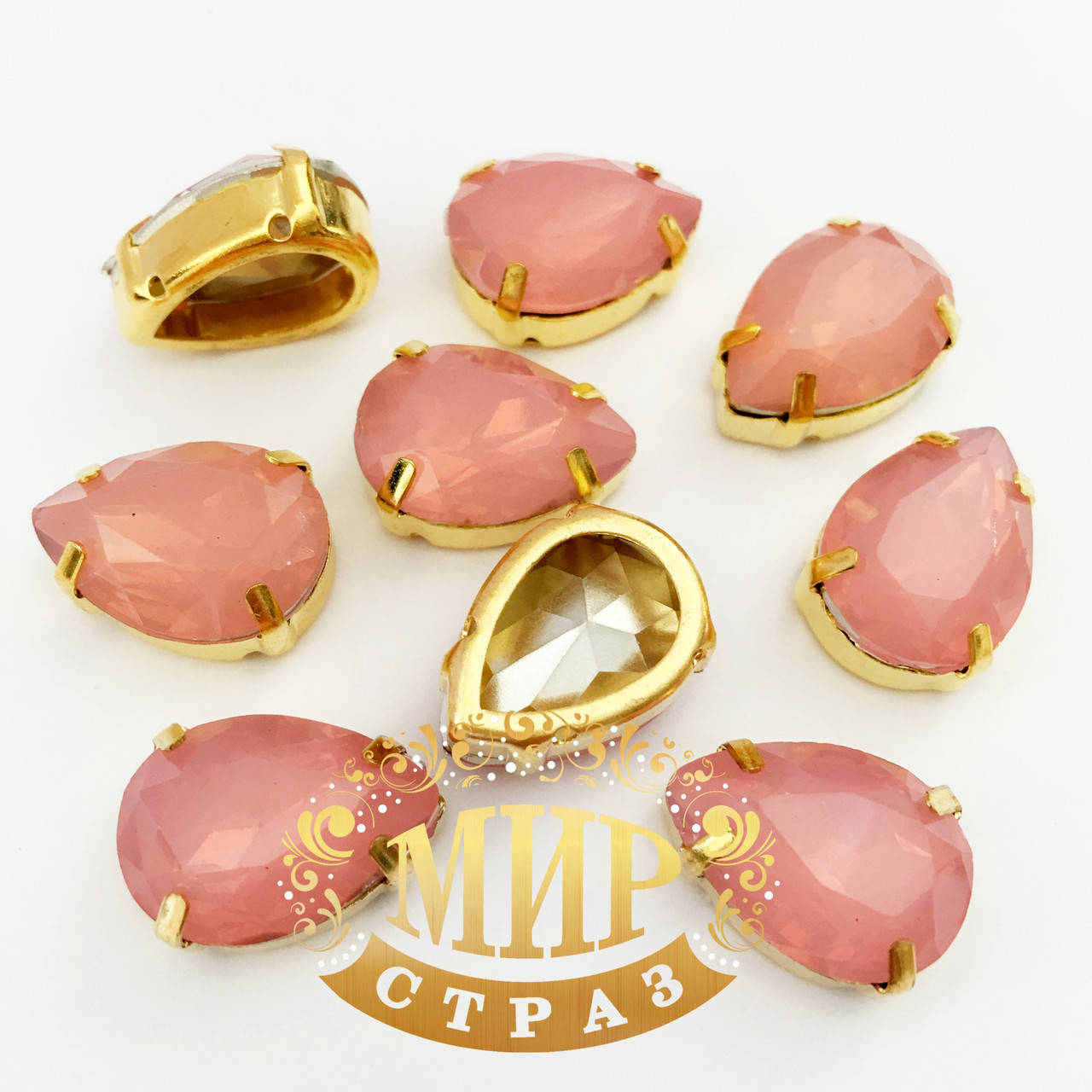 

Опаловые капли 13х18, в улучшенных золотых цапах, Цвет Pink Opal