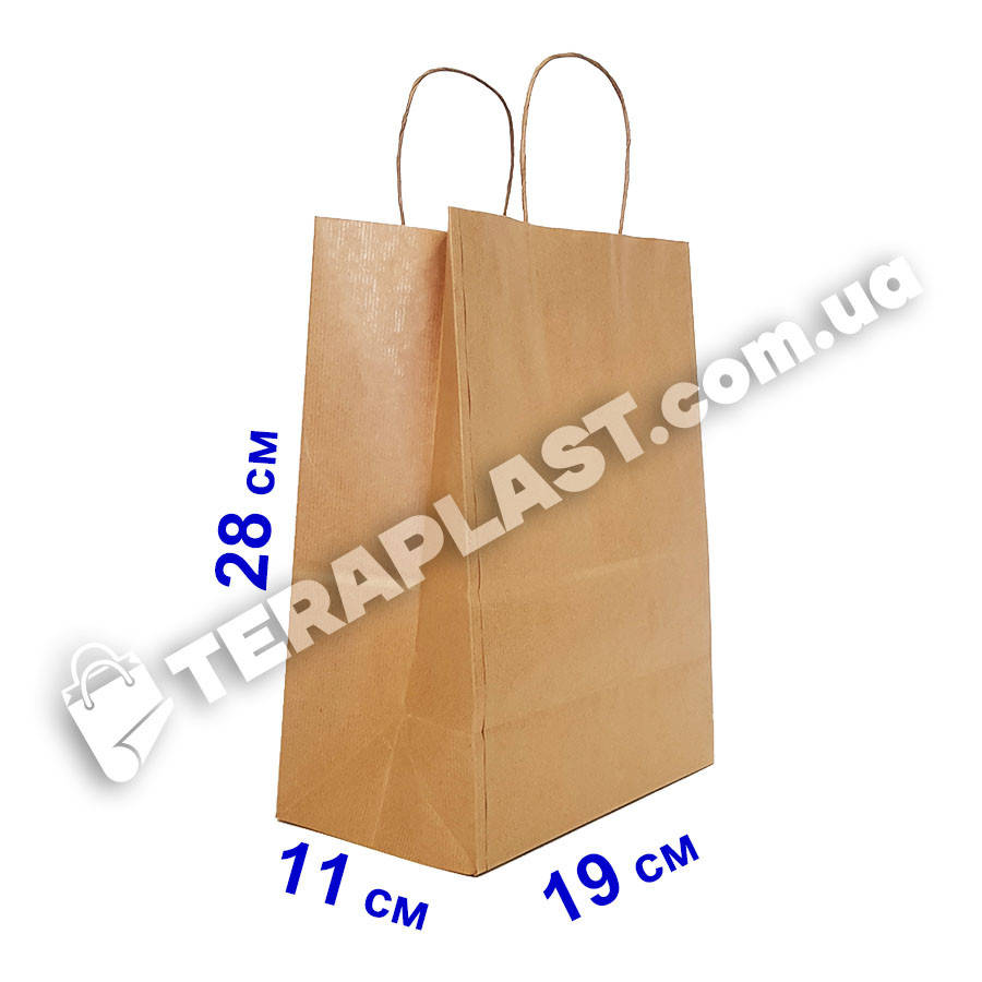 

Бумажные крафт-пакеты бурые с ручками 190х110х280