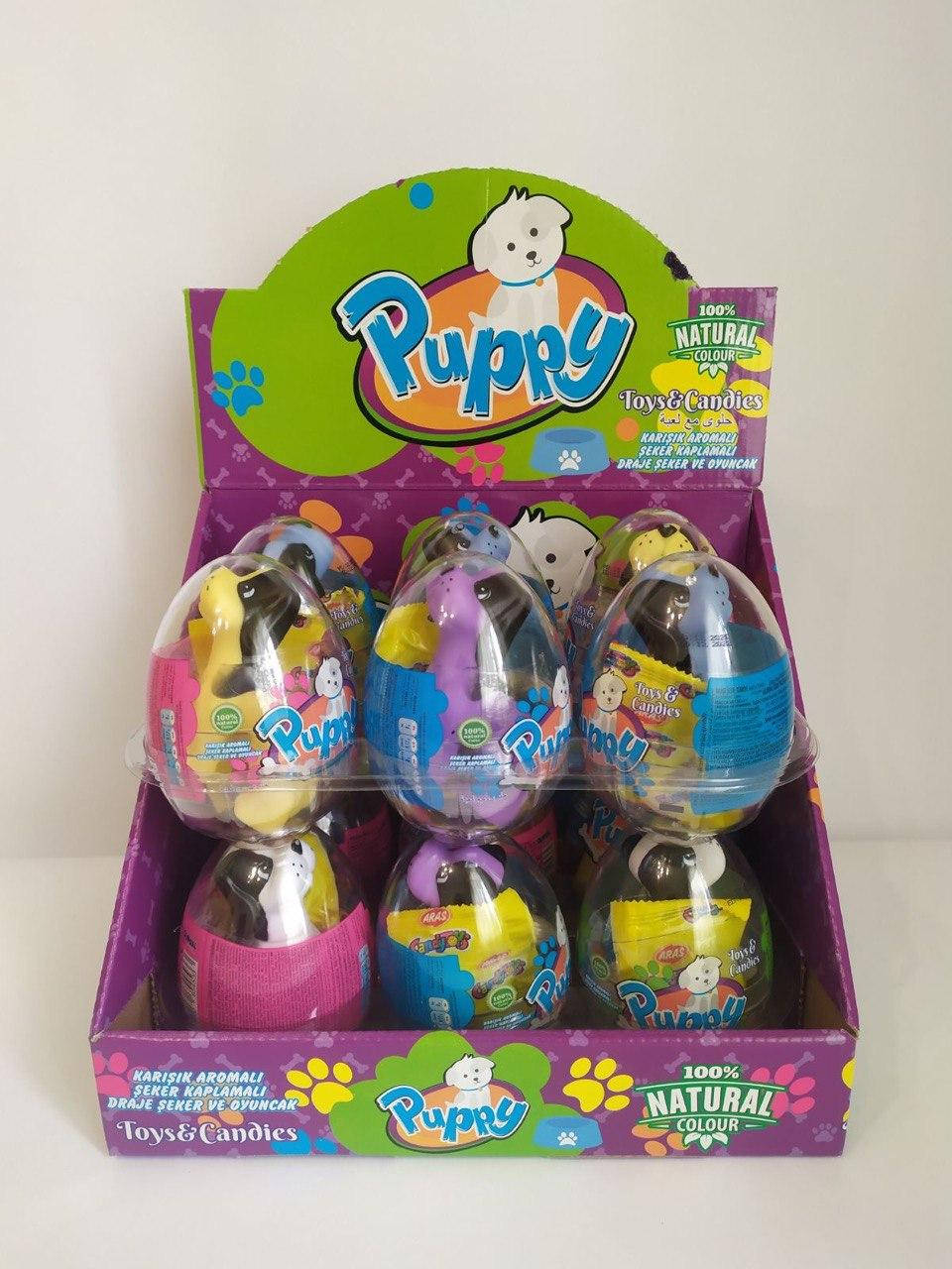 

Игрушка с фруктовым драже в пластиковом яйце Aras PUPPY 12 шт