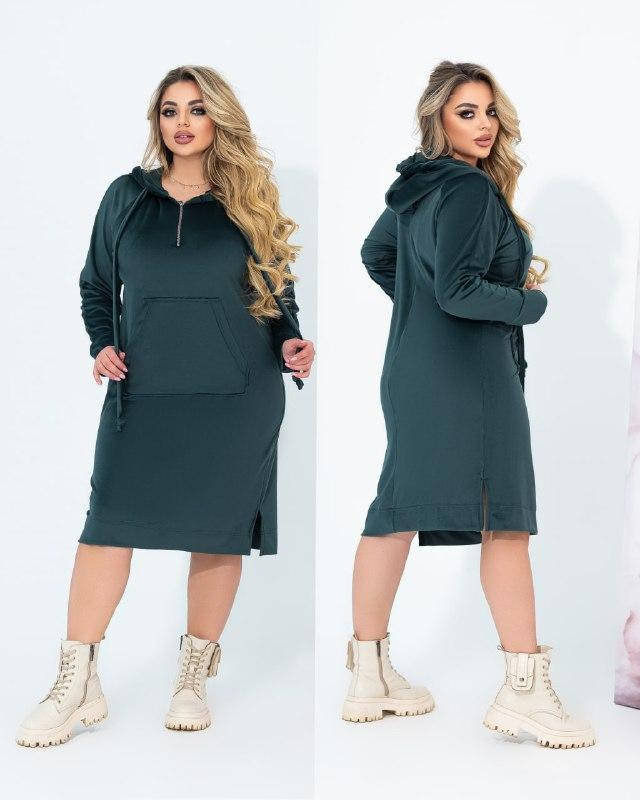 

Женское велюровое платье спортивного фасона с капюшоном размер: 52-54, 56-58, 60-62, 64-66