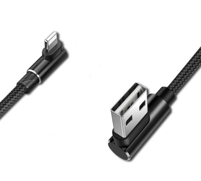 

Кабель Usb iPhone 5/6 ткань (угловой), цвет - black, Черный