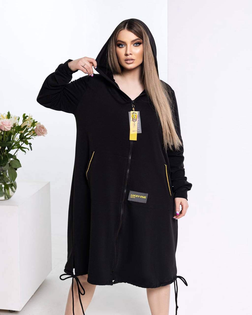 

Женская мантия кардиган с капюшоном длинная черная больших размеров 42-46, 48-52, 54-58, 60-64, Разные цвета