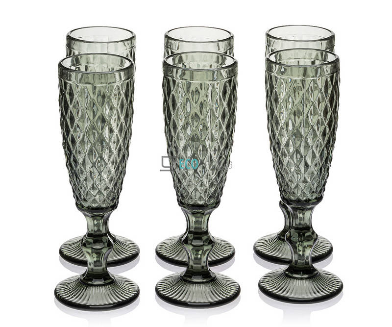 

Набір келихів для шампанського з кольорового скла Glassware 150 мл 6 шт Сірий EK8602, Серый