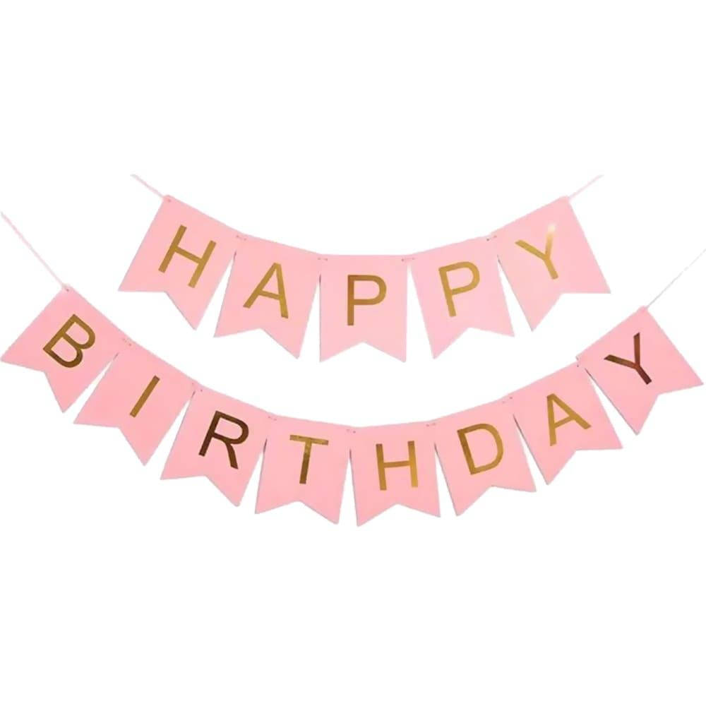 

Гирлянда побуквенная "Happy Birthday" золото на розовом
