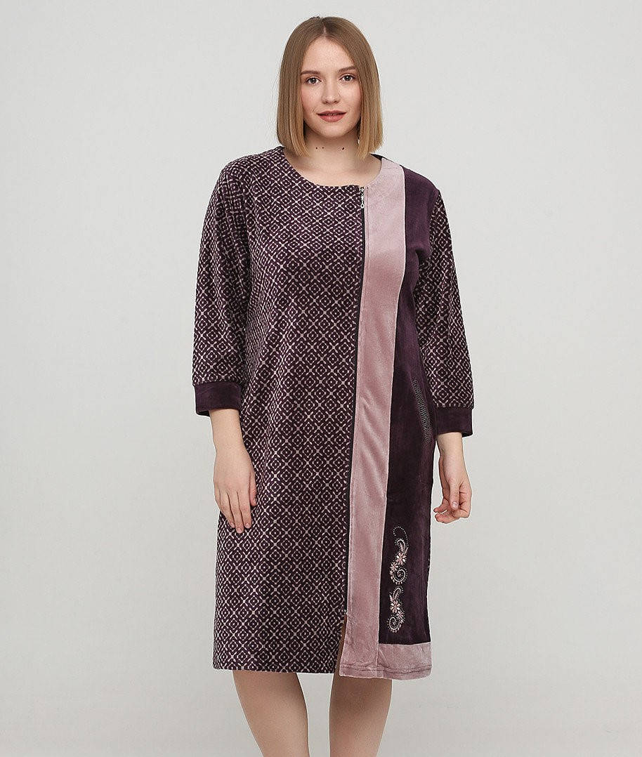 

Халат женский Romeo Life на молнии велюровый L XXL, Коричневый