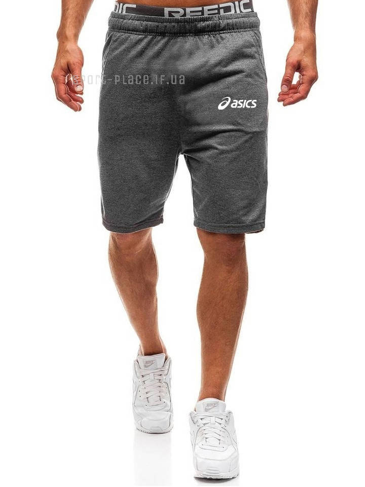 

Мужские шорты Asics (Асикс) темно серые (белый логотип) (чоловічі шорти), Темно-серый