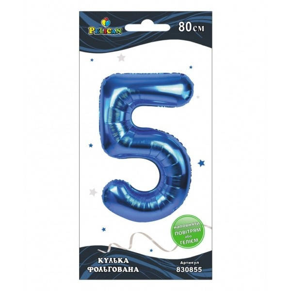 

Кулька повітр. фольгована "Цифра-5" 80см синя №830855/Pelican/(1)(5)(20)