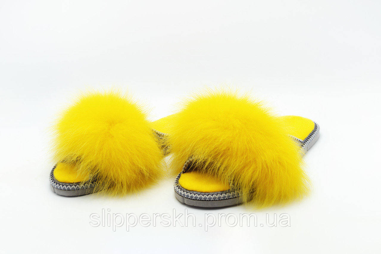 

Домашние женские тапочки с натуральным мехом желтые 36 размер, Желтый