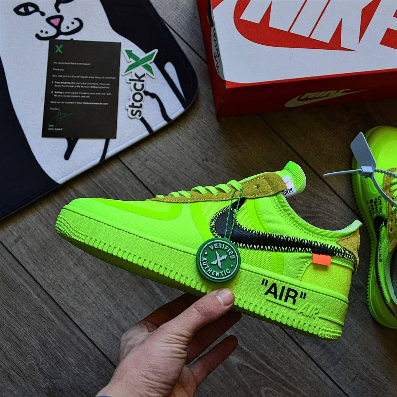 

Мужские кроссовки Off-White x Nike Air Force 1 'Volt' / Кроссовки найк зелёные, Зелёный
