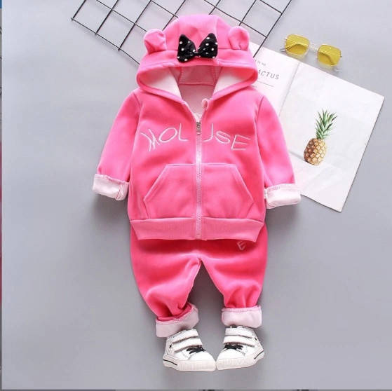 

Детский тёплый костюм-двойка Микки Маус, на флисе для девочек, цвет розовый