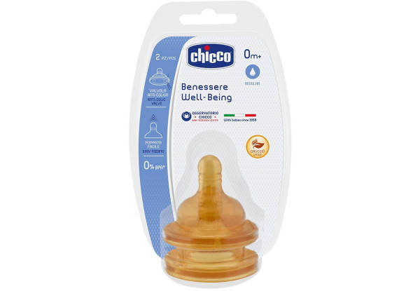 

Латексная соска Chicco Well-Being нормальный поток 0м + 2 шт. 20810.20