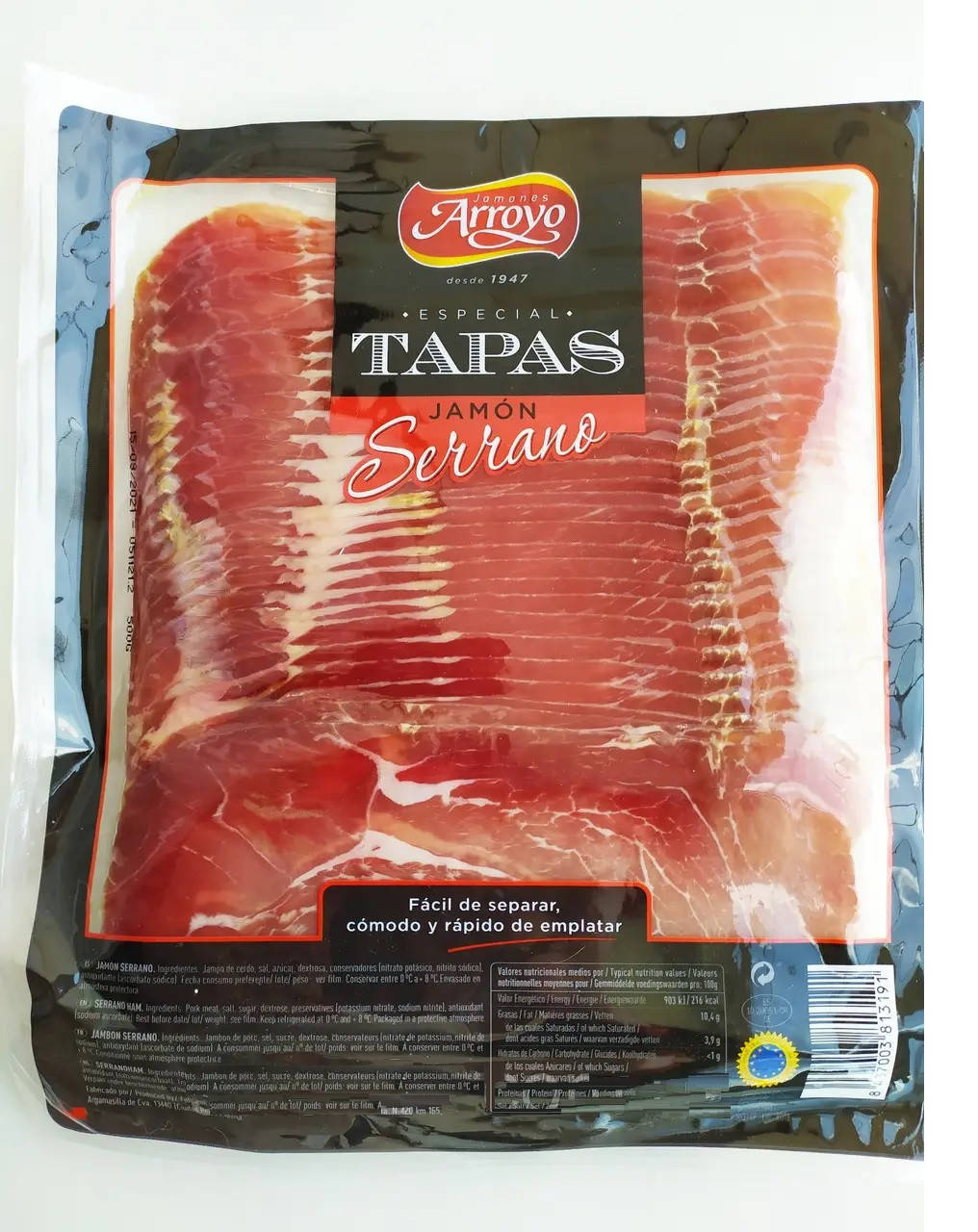 

Хамон Нарезка Слайсами Arroyo Jamon Serrano Tapas 500 г Испания