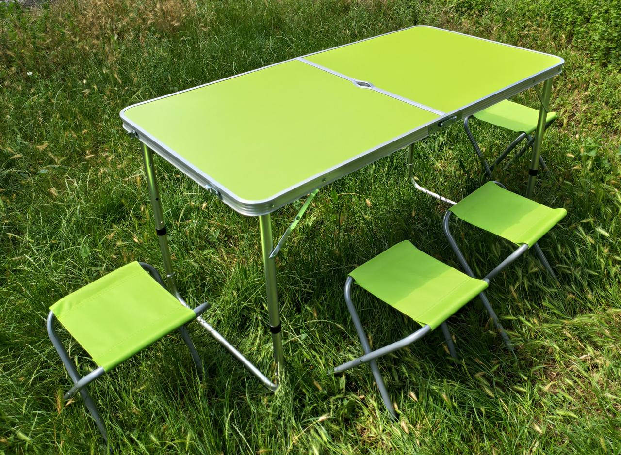 

Раскладной удобный стол для пикника и 4 стула салатовый