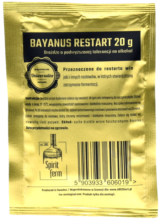 

Винные дрожжи Bayanus RESTART 20 г