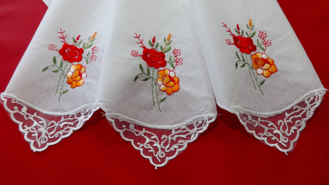 

Носовой платок женский вышивка + ришелье белый (28х28 см) 100% хлопок