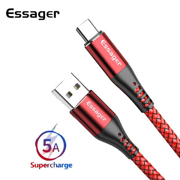 

Зарядный кабель Super Quick Charge ESSAGER 5A Type-C 1.8метр, Красный