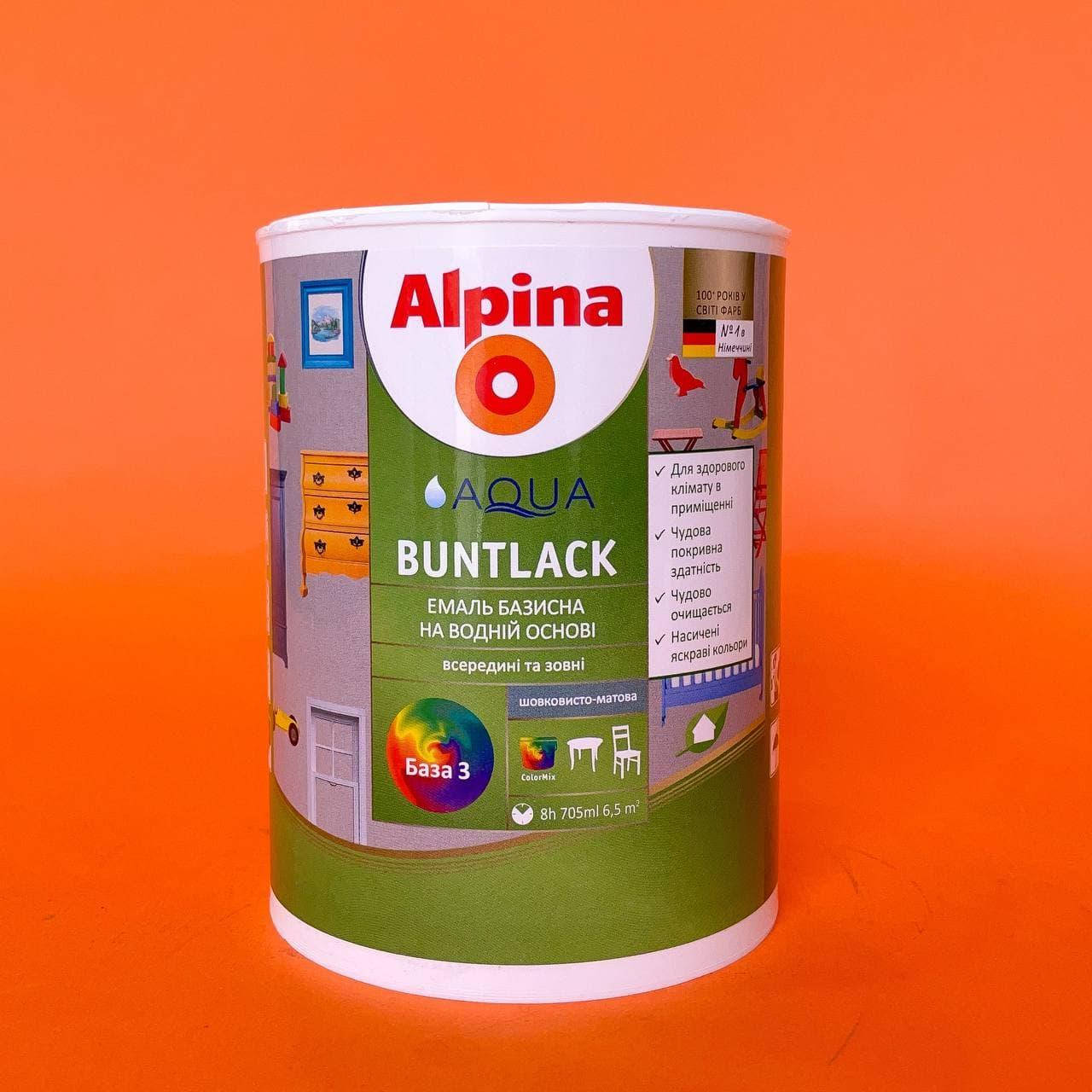 

Акриловая эмаль для мебели (дерево, метал) Alpina Aqua Buntlack шелковисто-матовая база B3 0.71л