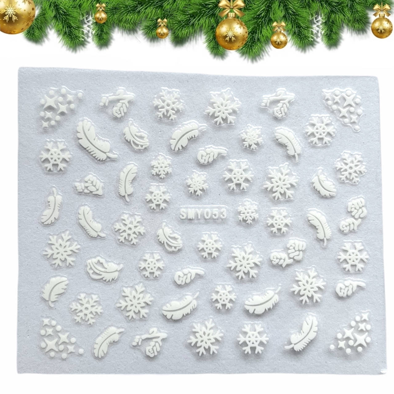 

Новогодние 3D наклейки для дизайна ногтей на прозрачной основе 053, Разные цвета
