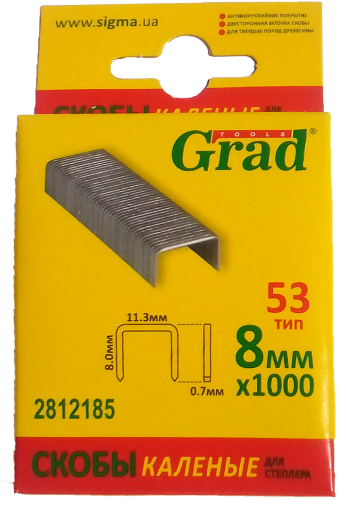 

Скоби 8 * 11,3мм калені (1000шт) "Grad"