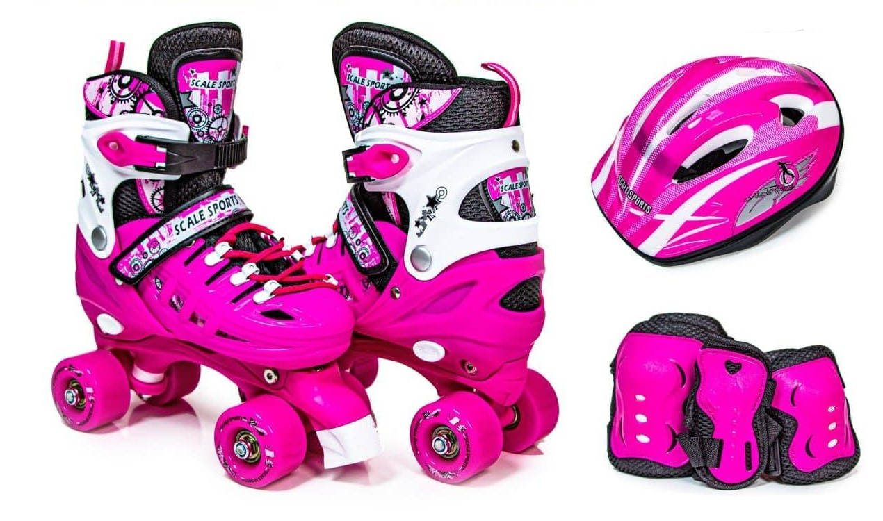 

Раздвижные ролики квады 29-33 с комплектом защиты и шлемом Scale Sport Pink, Розовый