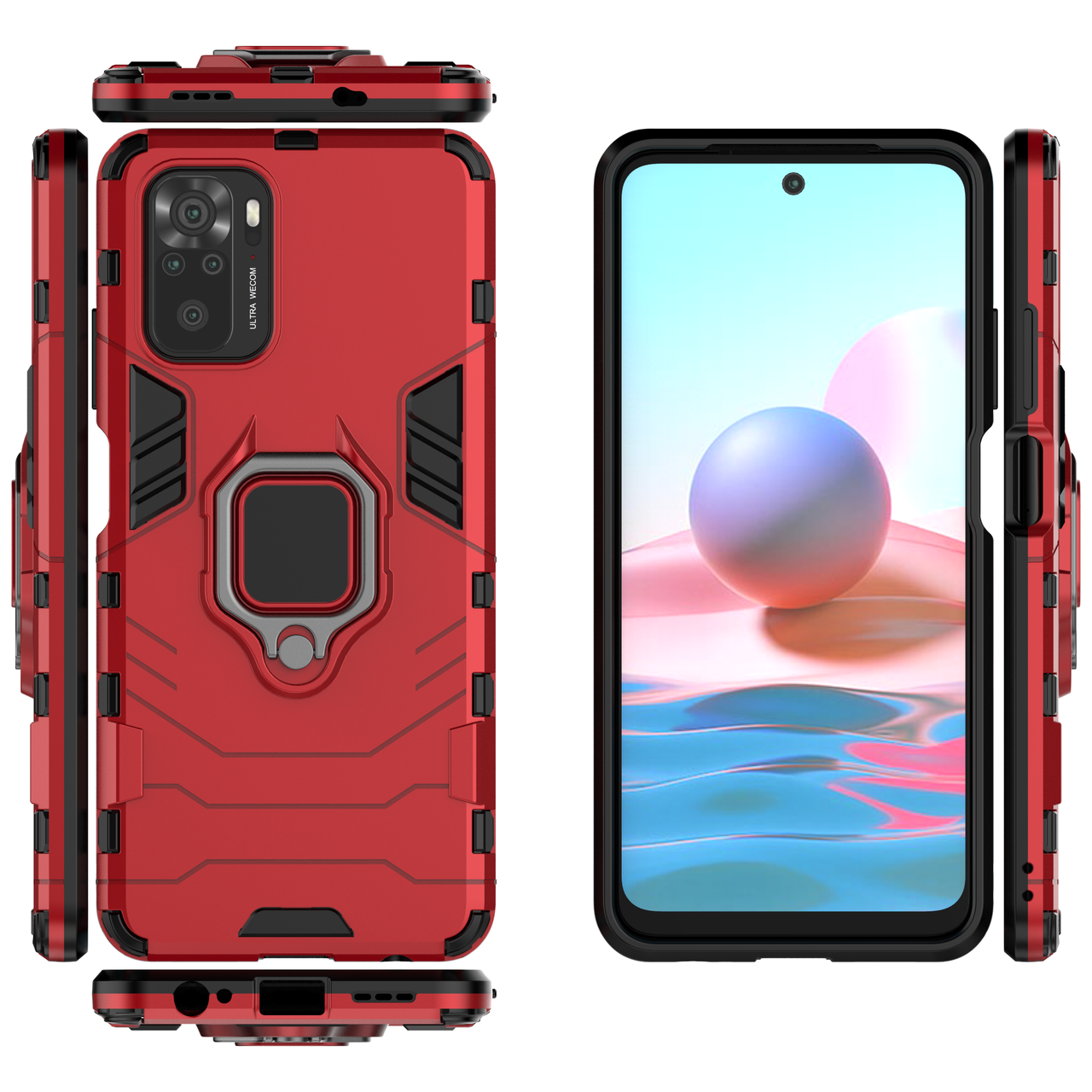 

Бронированный чехол Xiaomi Redmi Note 10 / 10s c кольцом Red, Темно-красный