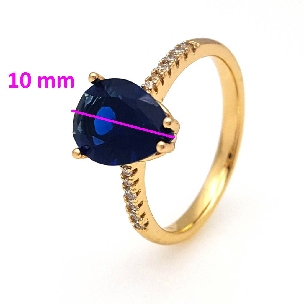 

Кольцо Капелька, с синим цирконием, p. 17, р. 18, р. 18,5 р. 19,5, позолота Xuping, 18К