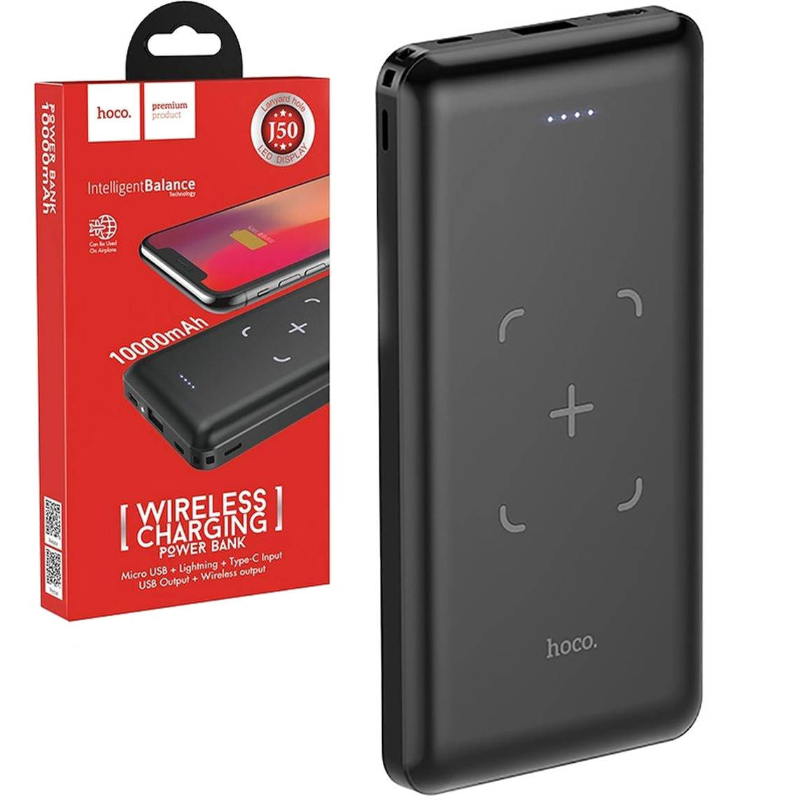 

Внешний аккумулятор Hoco J50 Surf wireless беспроводной 10000mAh Power Bank черный