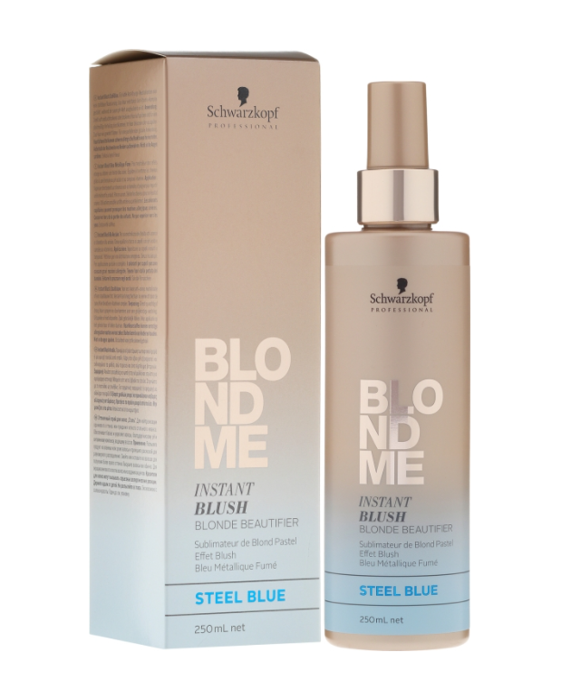 

Oттeнoчный cпpeй для вoлoc Schwarzkopf BlondMe Instant Blush Steel blue Стальной синий 250 мл