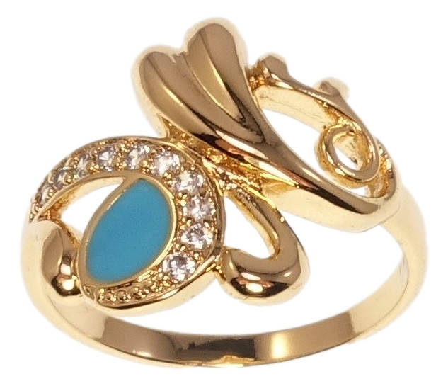 

Кольцо Xuping Позолота 18K "Завитушки Фантазийный Узор с Голубой Эмалью" р.16.5,17
