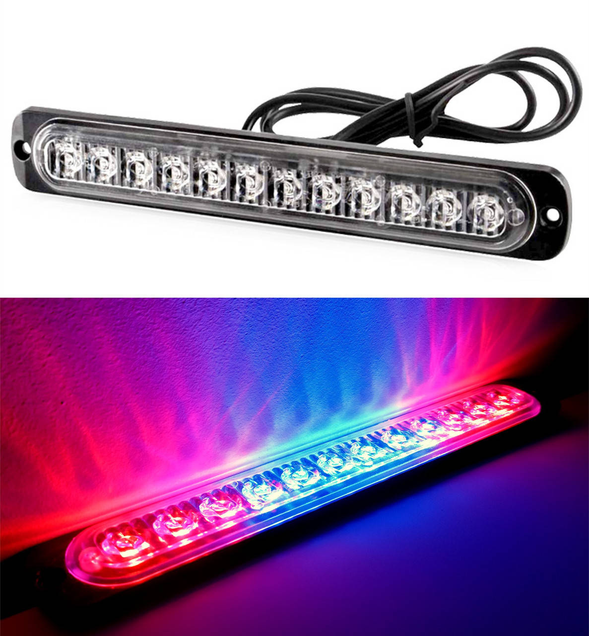 

Проблесковый маячок KOMPAKT UNO | Стробоскоп Красный / Синий | 12 Led
