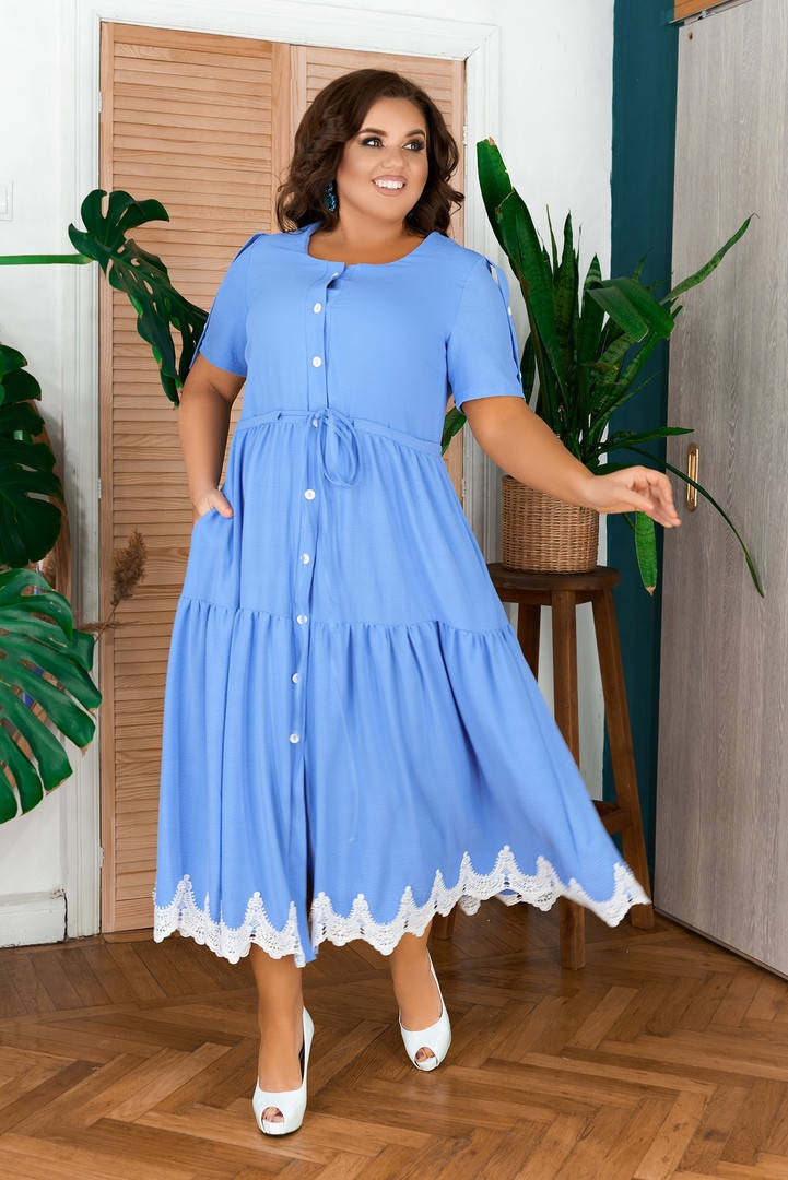 

Женское ярусное платье миди больших размеров 48-66 56, Голубой