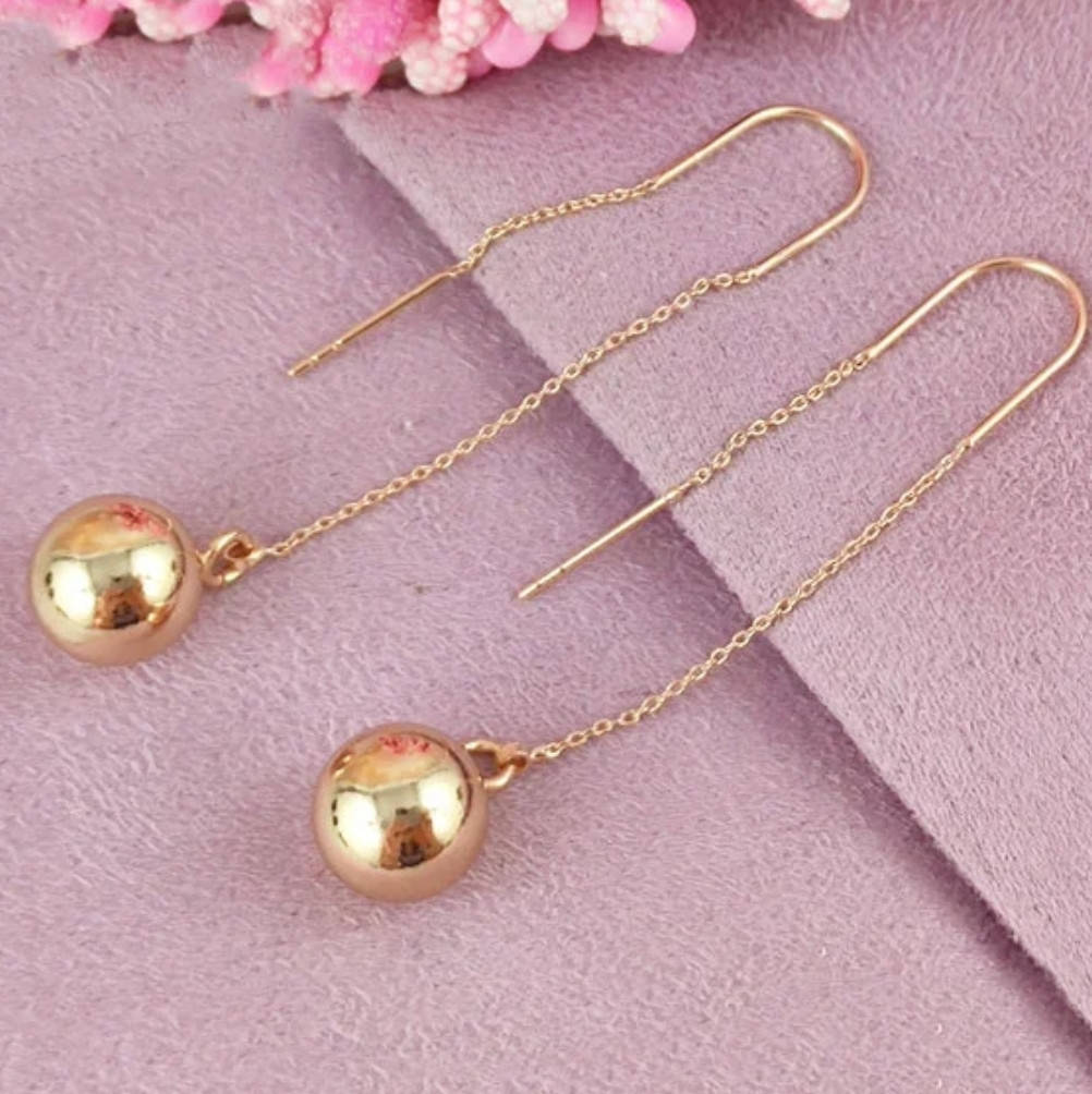 

Серьги-протяжки Xuping длина 6см шарики 10мм медицинское золото позолота 18К с1251