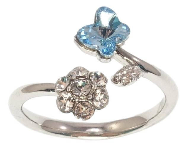 

Кольцо Xuping Родий с кр-ми Swarovski "Кристальный цветочек с бабочкой Aquamarine" р.17-18