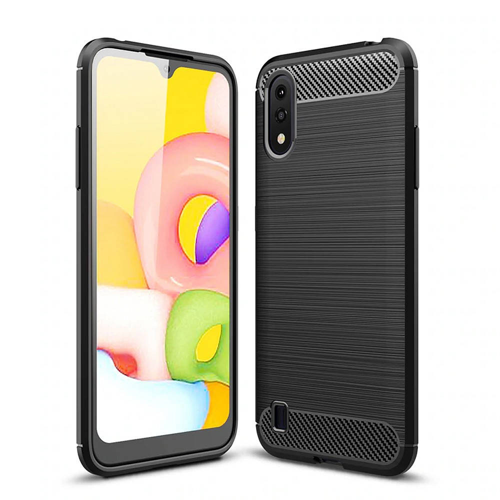 

Чехол для Samsung Galaxy A01 Carbon противоударный плотный карбоновый чехол на самсунг а01 черный