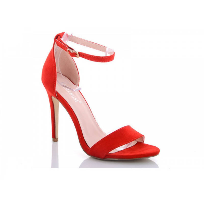 

Босоножки женские красные замшевые на тонком высоком каблуке с закрытым задником/ 37 размер 24 см