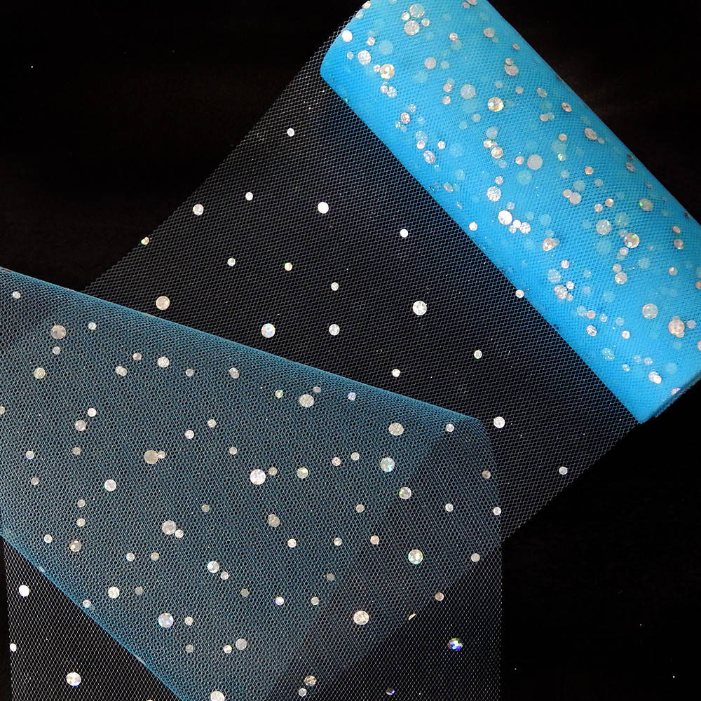 

Фатин в блестящий горошек, ширина рулона 15 см, голубой