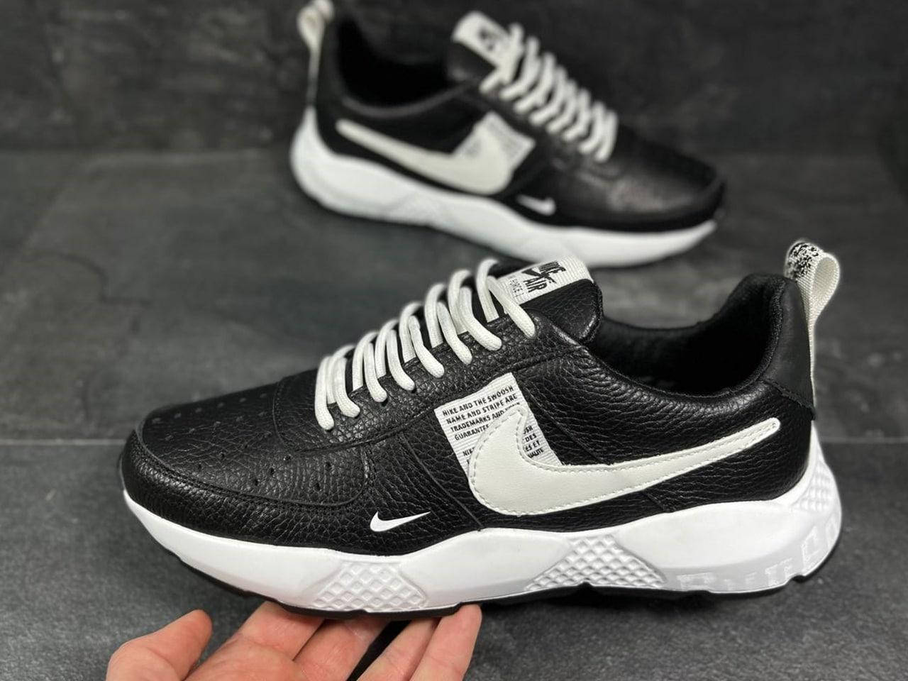 

Мужские кожаные кроссовки черные Nike,найк, Черный