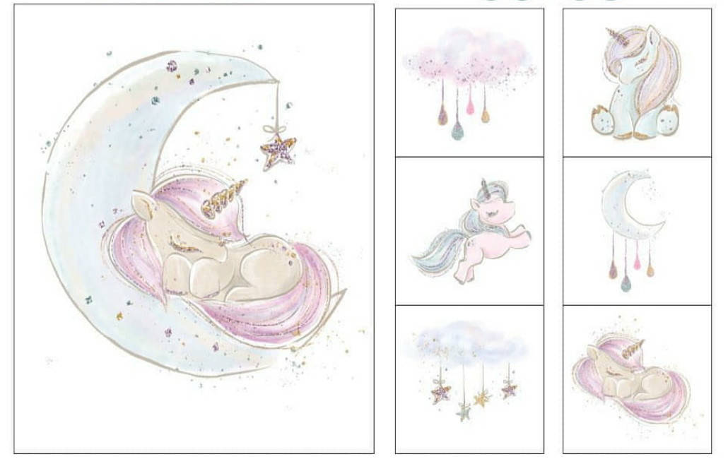 

Набор панелей из сатина "Спящий единорог на луне", Разные цвета