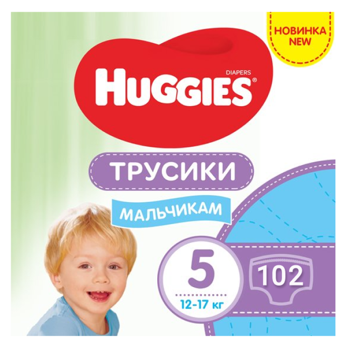 

Подгузники-трусики детские Huggies Pants для мальчиков 5 (12-17 кг), Mega Pack 102 шт