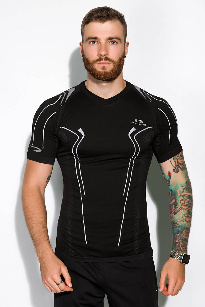 

Футболка мужская компрессионнная спорт,фитнес черно-белый XL-XXL. Черный, 46