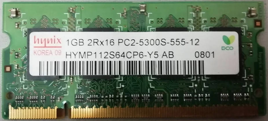 

Оперативная память Hynix SODIMM DDR2-667 1GB PC2-5300 (HYMP112S64CP6-Y5)