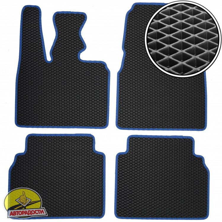 

Коврики в салон для BMW i3 '13-, EVA-полимерные, черные с синей тесьмой (Kinetic), Черный