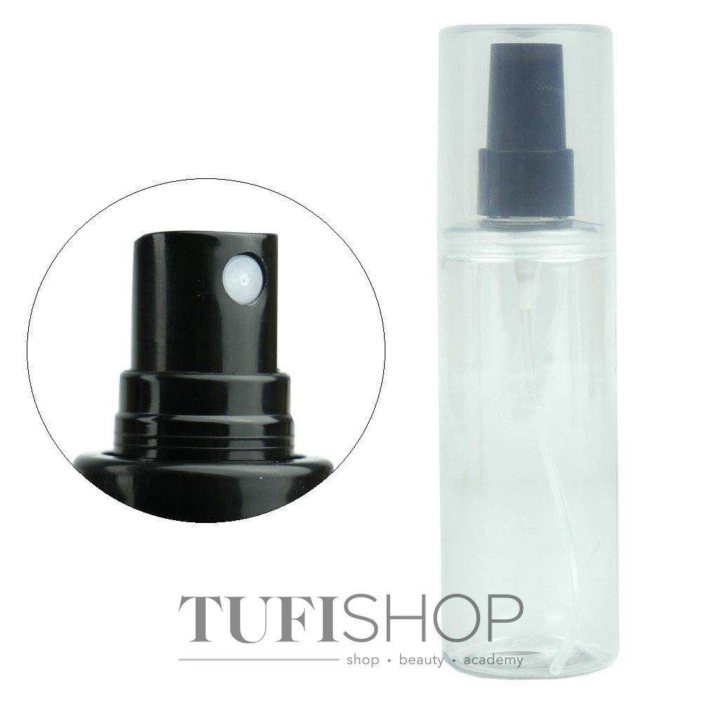 

Флакон пластиковый Монти прозрачный, спрей, черный колпачек, 120 мл (MF-2)