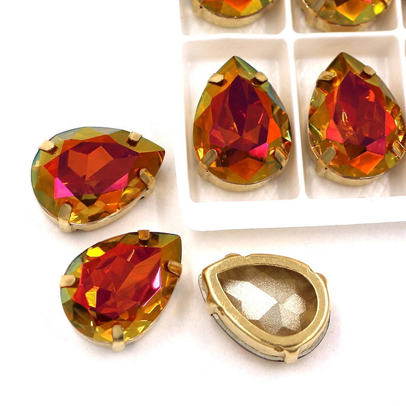 

Стразы пришивные в цапах, форма капля, стекло, цвет Crystal copper 10*14 мм, Оранжевый
